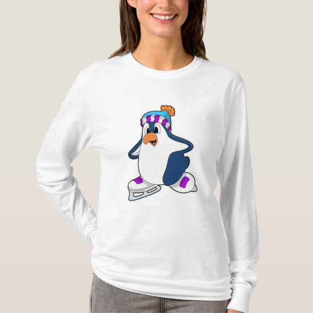 T-shirt Pingouin at Ice skating with Ice skates (Devant)
