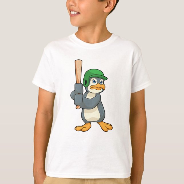 T-shirt Pingouin au baseball avec batte et casque de baseb (Devant)