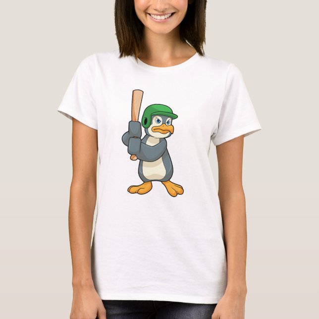 T-shirt Pingouin au baseball avec batte et casque de baseb (Devant)