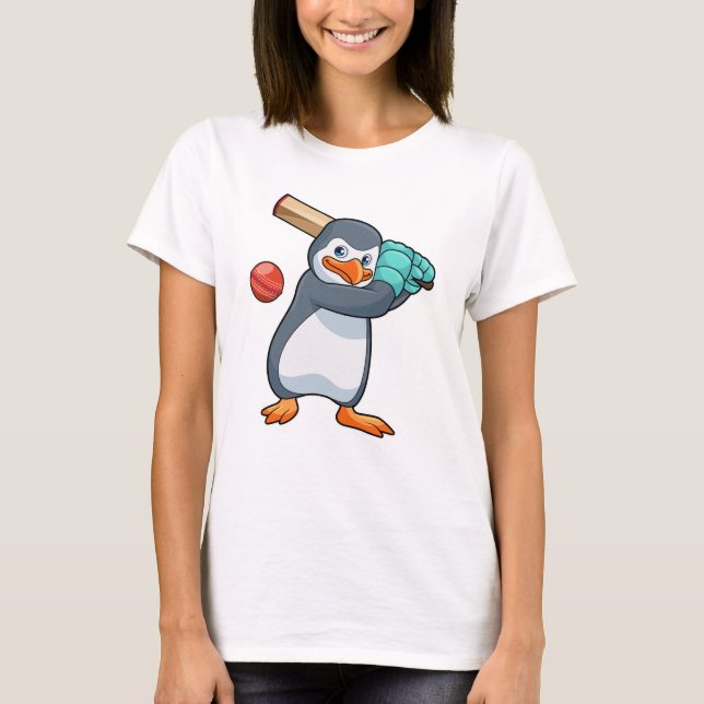 T-shirt Pingouin au cricket avec chauve-souris de cricket (Devant)