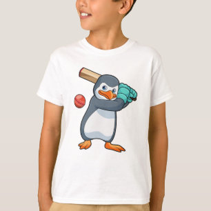 T-shirt Pingouin au cricket avec chauve-souris de cricket