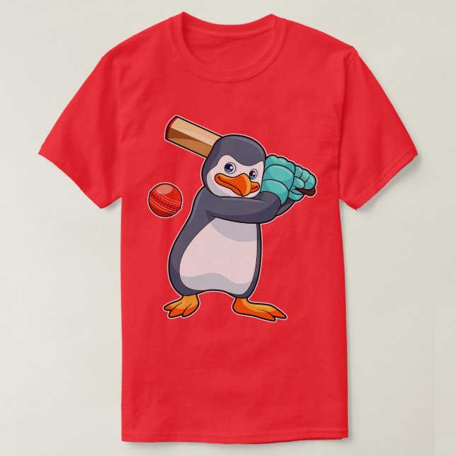 T-shirt Pingouin au cricket avec chauve-souris de cricket (Design devant)