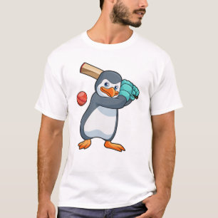T-shirt Pingouin au cricket avec chauve-souris de cricket