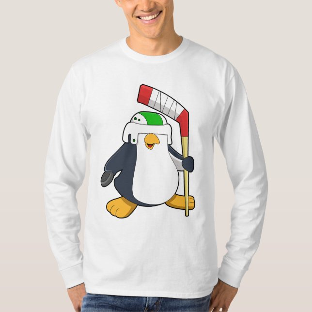 T-shirt Pingouin au hockey sur glace avec bâton de hockey  (Devant)