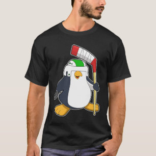 T-shirt Pingouin au hockey sur glace avec bâton de hockey
