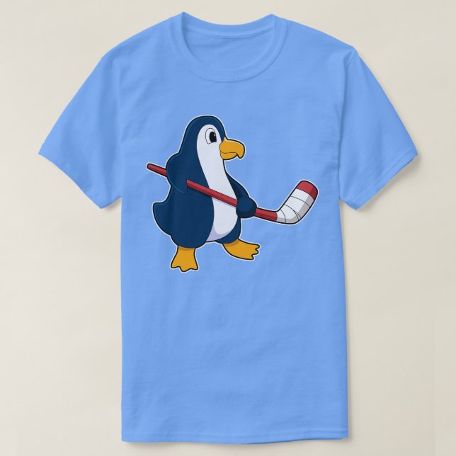 T-shirt Pingouin au hockey sur glace avec bâton de hockey  (Design devant)