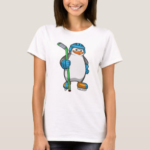 T-shirt Pingouin au hockey sur glace avec bâton de hockey