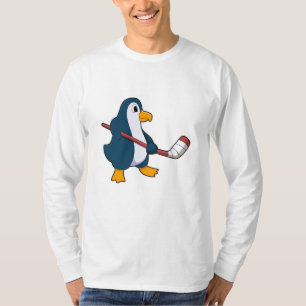 T-shirt Pingouin au hockey sur glace avec bâton de hockey 