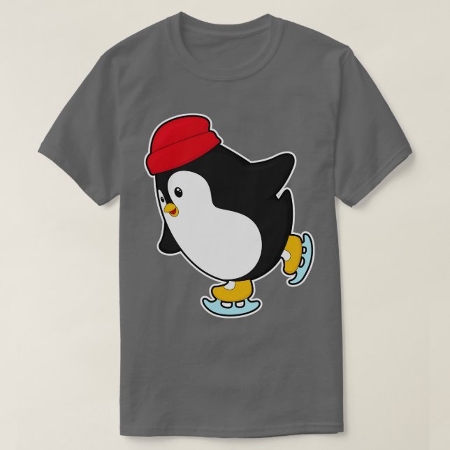 T-shirt Pingouin au patinage sur glace avec Casquette (Design devant)