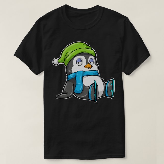 T-shirt Pingouin au patinage sur glace avec Casquette 1 (Design devant)