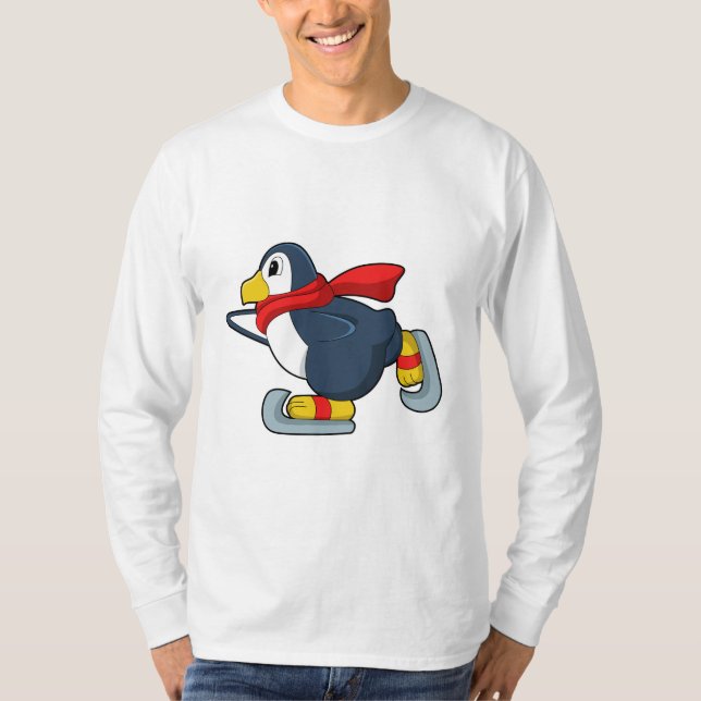 T-shirt Pingouin au patinage sur glace avec patins sur gla (Devant)