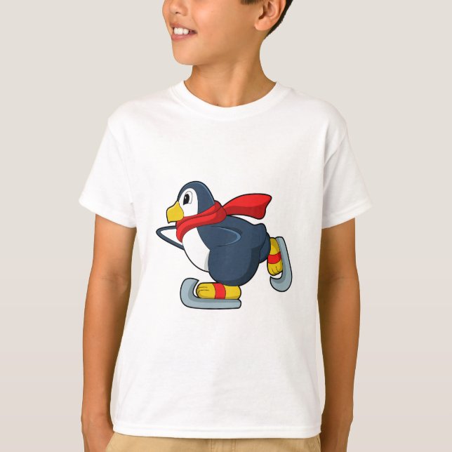 T-shirt Pingouin au patinage sur glace avec patins sur gla (Devant)