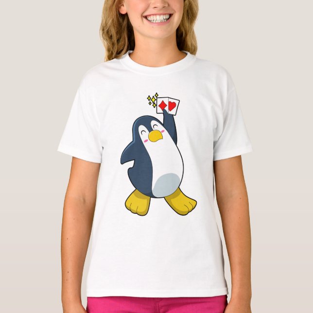T-shirt Pingouin au Poker avec cartes de Poker (Devant)