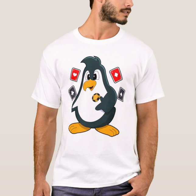 T-shirt Pingouin au Poker avec cartes de Poker (Devant)