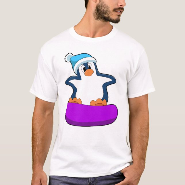 T-shirt Pingouin au snowboard avec snowboard (Devant)