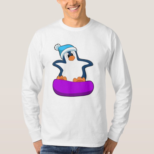 T-shirt Pingouin au snowboard avec snowboard (Devant)
