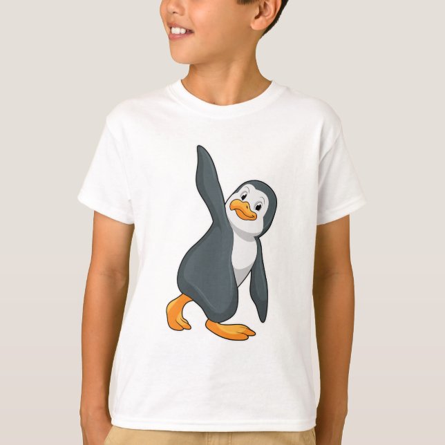 T-shirt Pingouin au Yoga Exercice d'étirement (Devant)