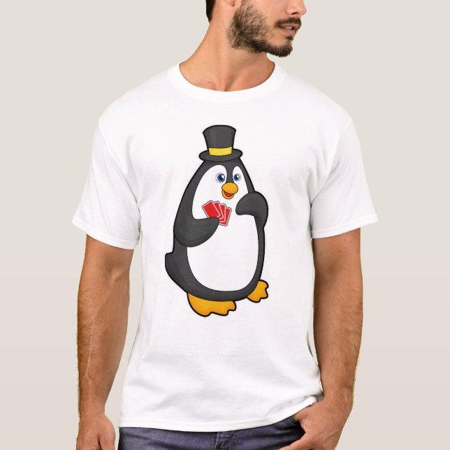 T-shirt Pingouin avec Casquette au Poker avec cartes de Po (Devant)