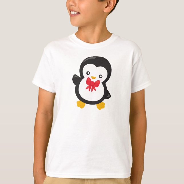 T-shirt Pingouin Avec Cravate De Bow, Pingouin Mignonne, P (Devant)