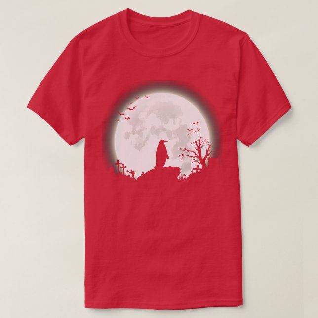 T-shirt Pingouin avec grand lune halloween arrière - plan (Design devant)