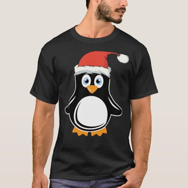T-shirt Pingouin avec le chapeau de Santa (Devant)