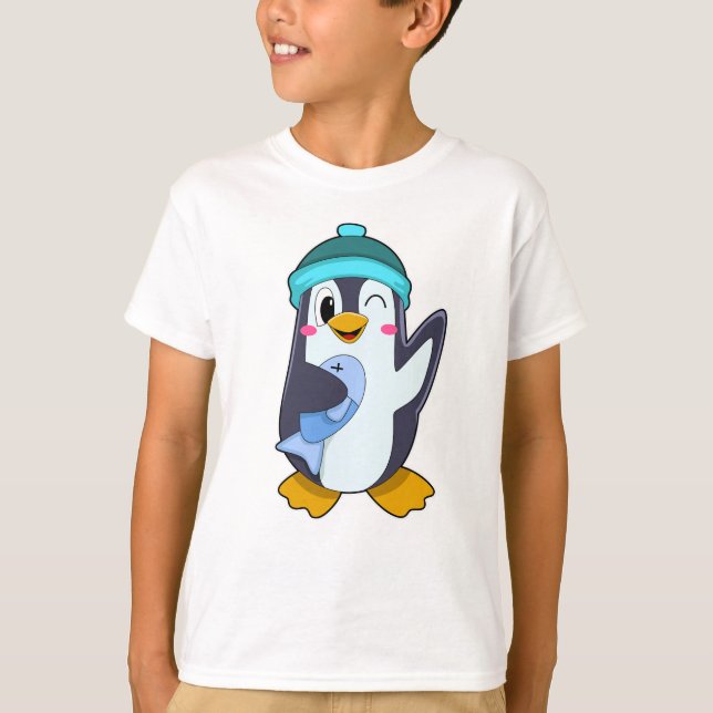 T-shirt Pingouin avec poisson et Casquette (Devant)
