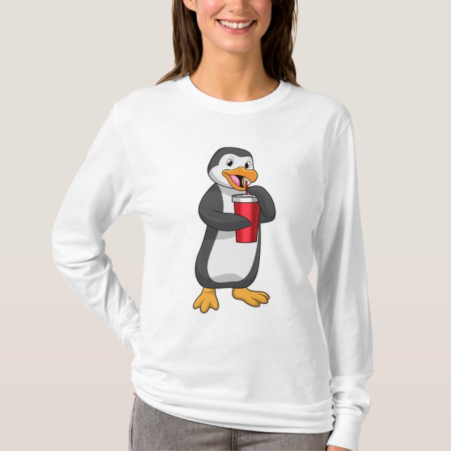 T-shirt Pingouin avec tasse à boire avec paille (Devant)