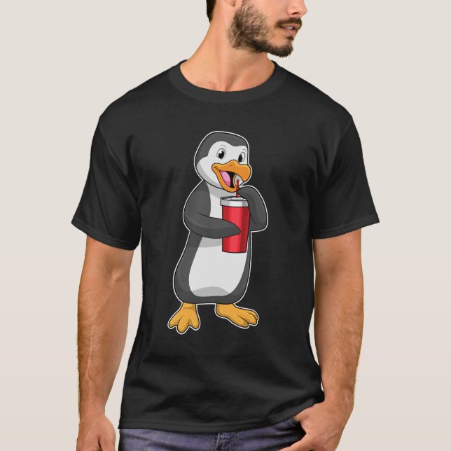 T-shirt Pingouin avec tasse à boire avec paille (Devant)