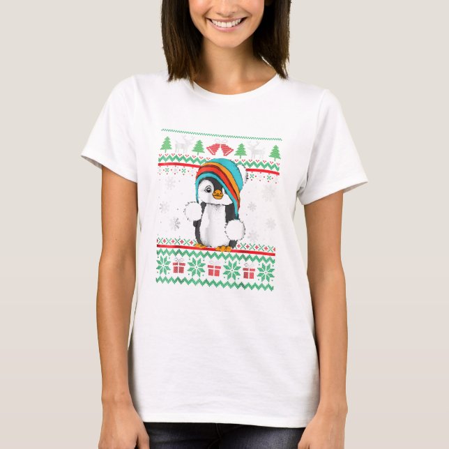 T-shirt Pingouin avec un pyjama de Noël moche (Devant)