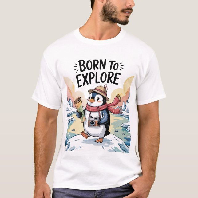 T-shirt Pingouin aventurier avec conception de carte et de (Devant)