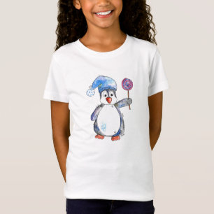 T-Shirt Pingouin blanc mignon avec Lollipop