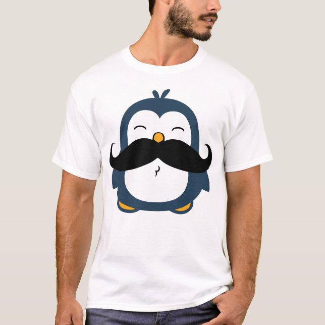 T-shirt Pingouin bleu moustache (Devant)