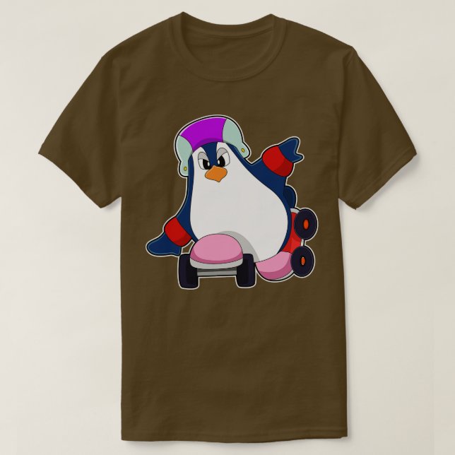 T-shirt Pingouin comme Patineur Inline avec Patins Inline (Design devant)