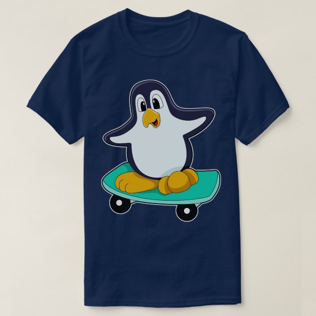 T-shirt Pingouin comme patineur sur skateboard (Design devant)