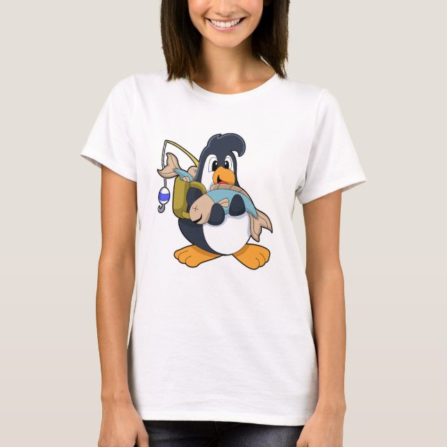 T-shirt Pingouin comme pêcheur avec poisson (Devant)