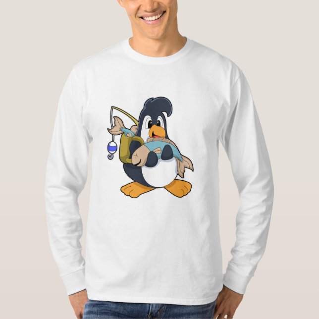 T-shirt Pingouin comme pêcheur avec poisson (Devant)