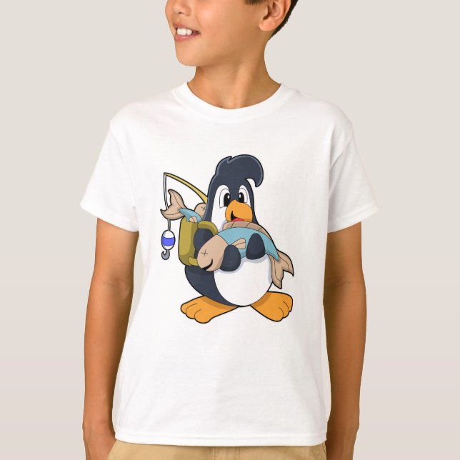 T-shirt Pingouin comme pêcheur avec poisson (Devant)