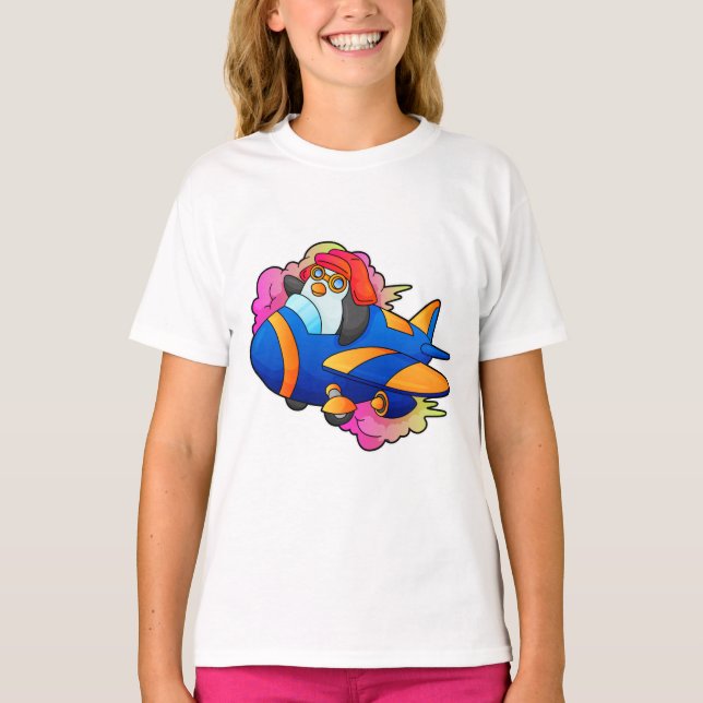 T-shirt Pingouin comme pilote avec avion (Devant)