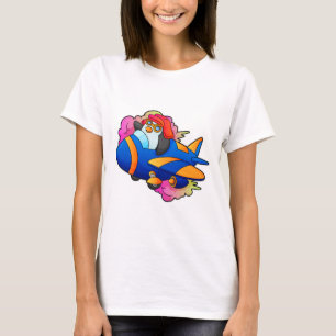 T-shirt Pingouin comme pilote avec avion