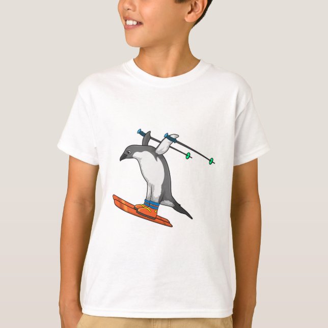 T-shirt Pingouin comme Saut à ski avec Ski (Devant)