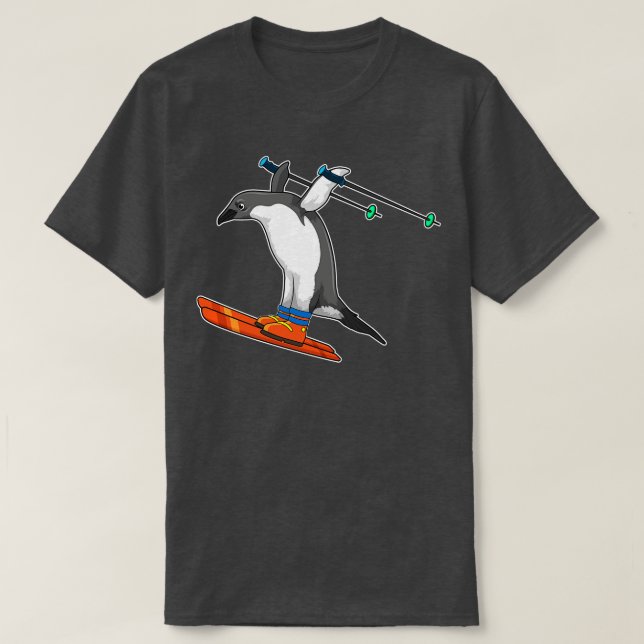 T-shirt Pingouin comme Saut à ski avec Ski (Design devant)