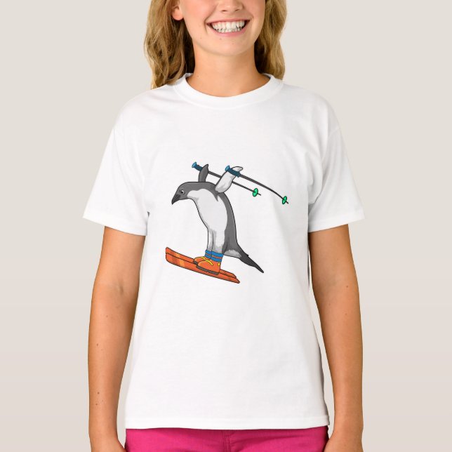T-shirt Pingouin comme Saut à ski avec Ski (Devant)
