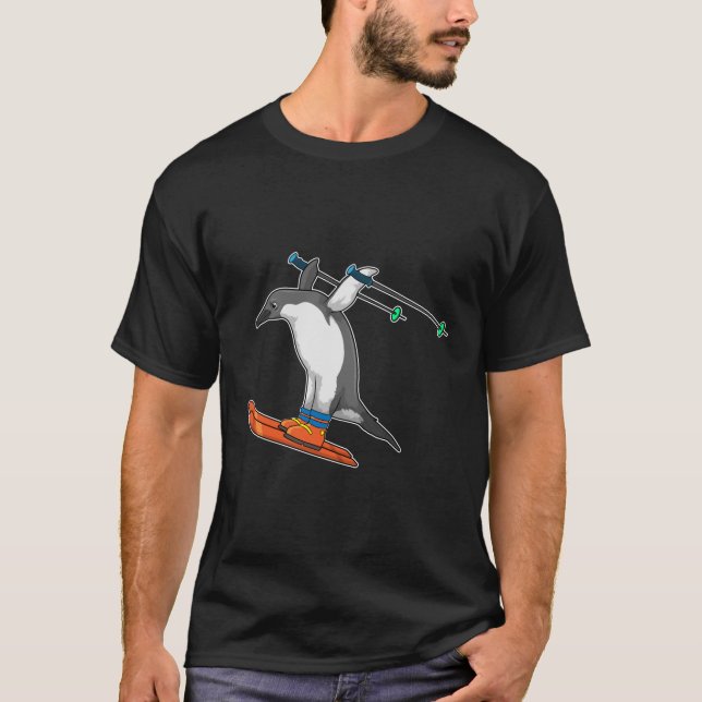 T-shirt Pingouin comme Saut à ski avec Ski (Devant)