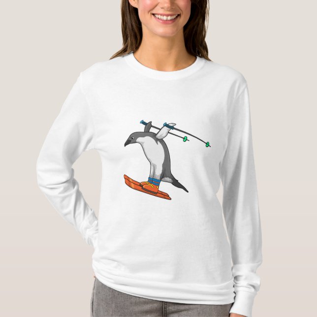 T-shirt Pingouin comme Saut à ski avec Ski (Devant)