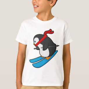 T-shirt Pingouin comme skieur avec ski