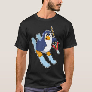 T-shirt Pingouin comme skieur avec ski
