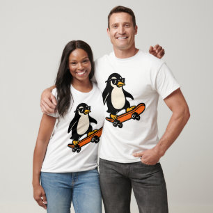 T-shirt Pingouin cool sur skateboard
