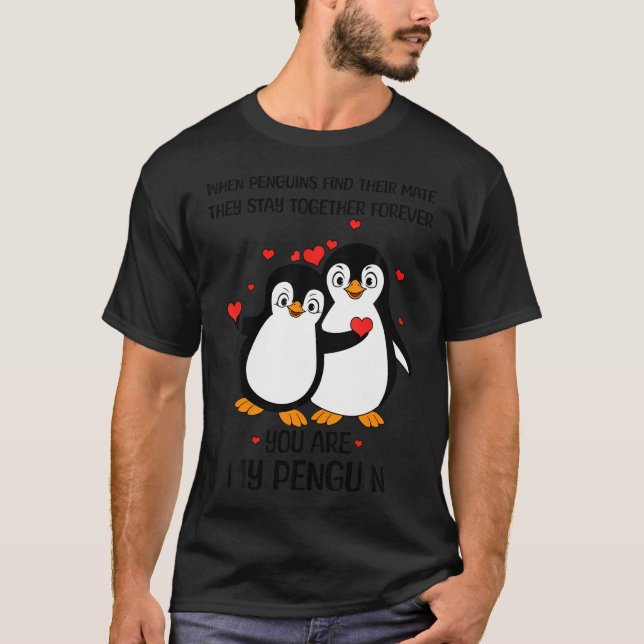 T-shirt Pingouin Couple Louvain Correspondant Coeurs Jour  (Devant)