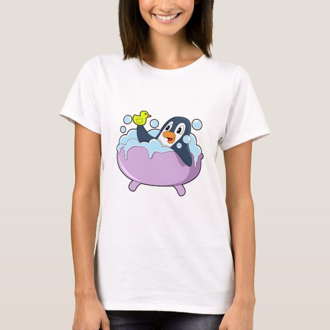 T-shirt Pingouin dans la baignoire avec canard (Devant)