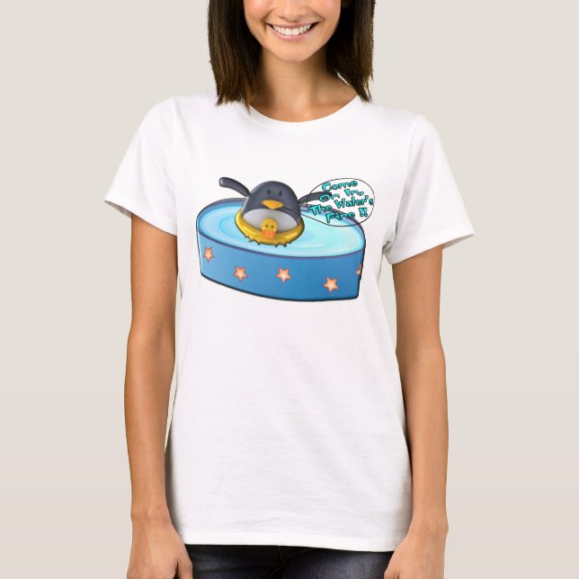 T-shirt Pingouin de bande dessinée dans la piscine (Devant)